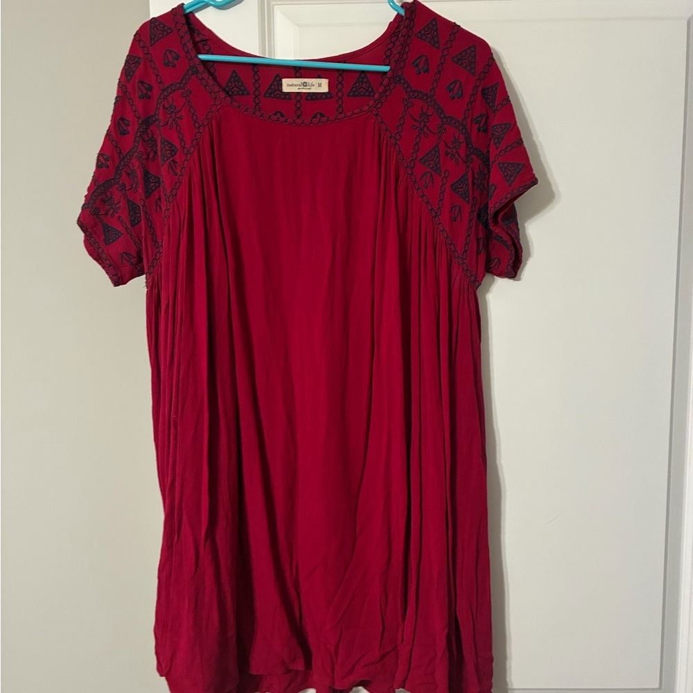 NATURAL LIFE Red Embroidered Short Sleeve Tunic